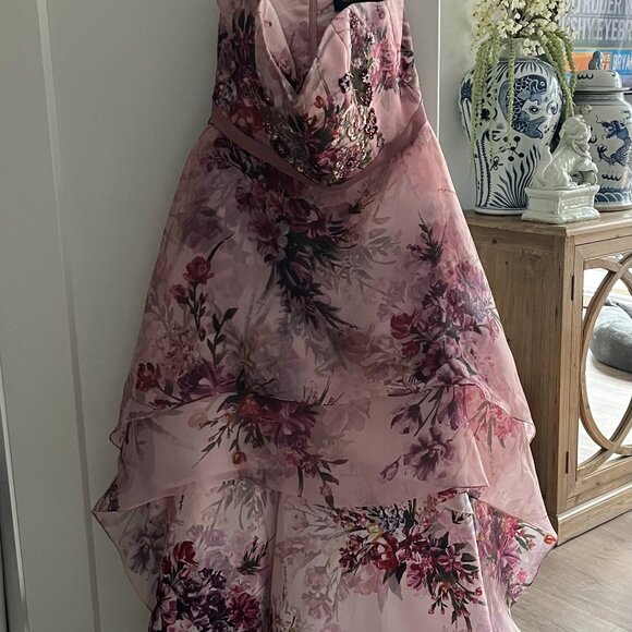 STUNNING Marchesa Notte Pink Floral Print Organza High-Low Gown Size 8 - Picture 6 of 10